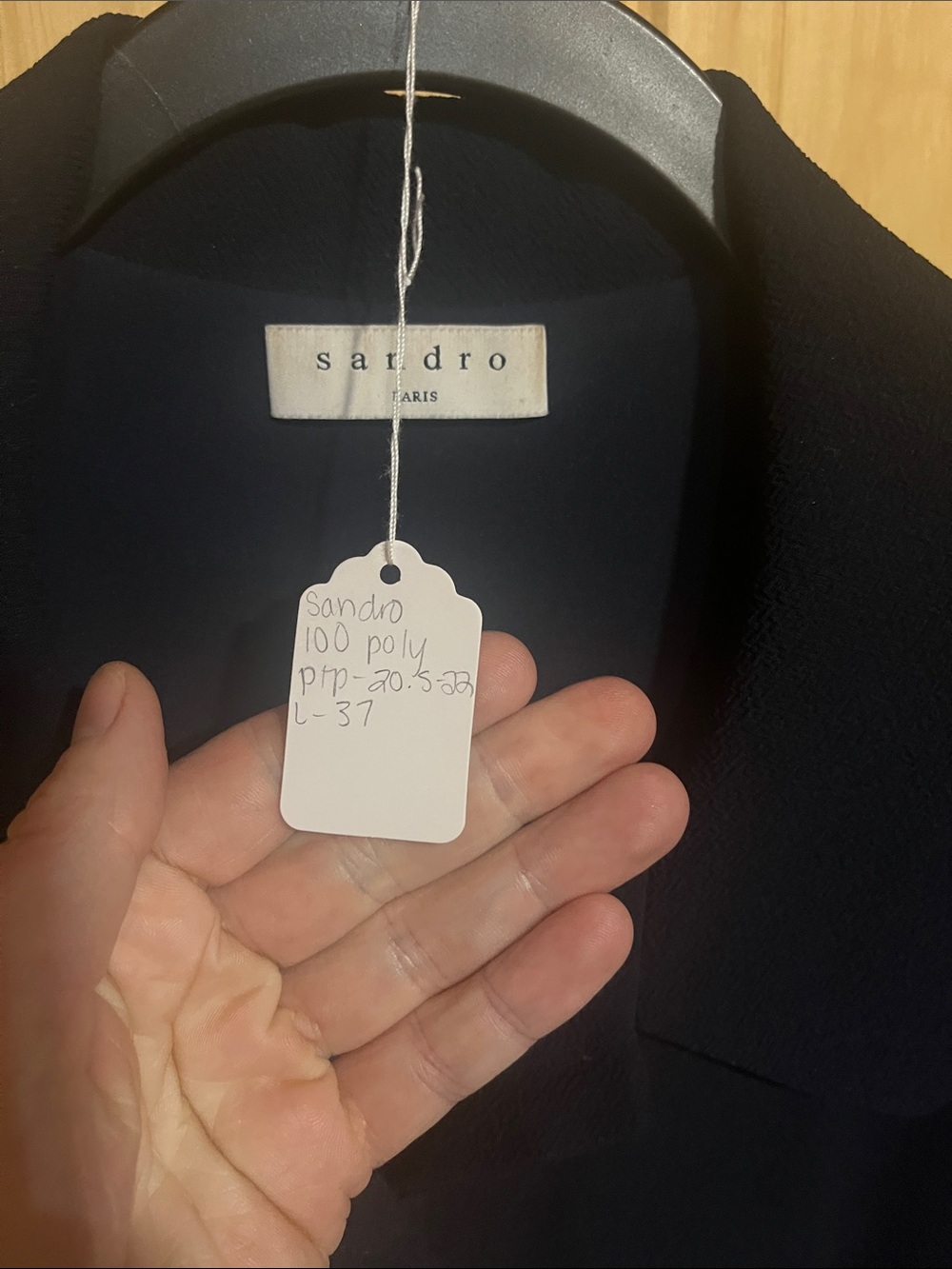 Sandro Alberta Layered Cardigan Navy Dress with White Trim and Gold Buttons - Picture 3 of 4